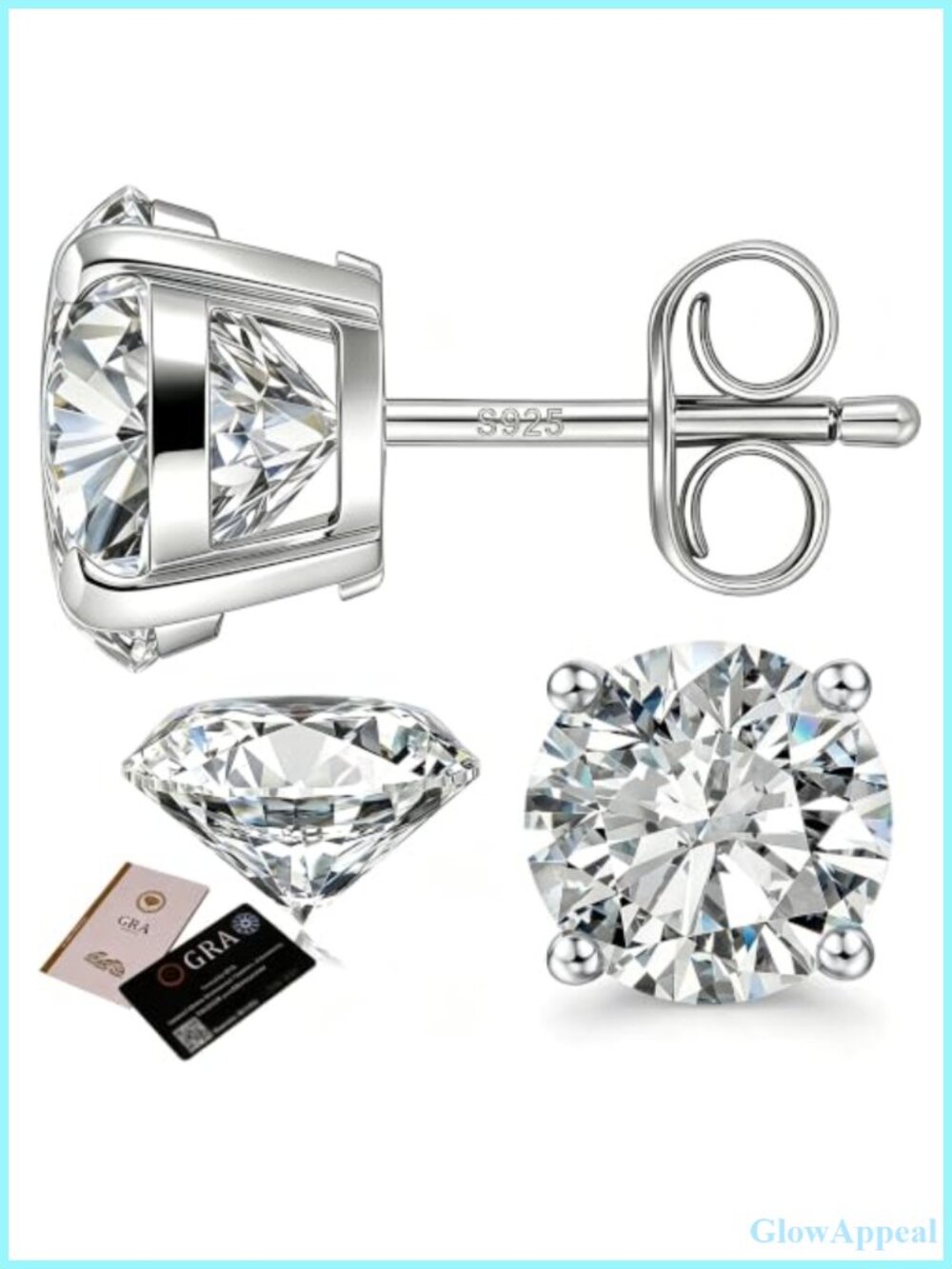 Moissanite Stud Earrings 925 Sterling Silver 18K White Gold Plated